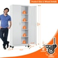 thumbnail image 2 of Aobabo 73" H Metal Storage Cabinet with Wheels and Pegboard for Garage, Locking Storage Cabinet with 4 Shelves and Hooks, for Home Office, Assembly Required, White, 2 of 8