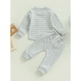 thumbnail image 5 of Baby Boys Pants Set, Striped Long Sleeve Crew Neck Sweatshirt with Elastic Waist Sweatpants Fall Outfit, 0-3T, 5 of 9