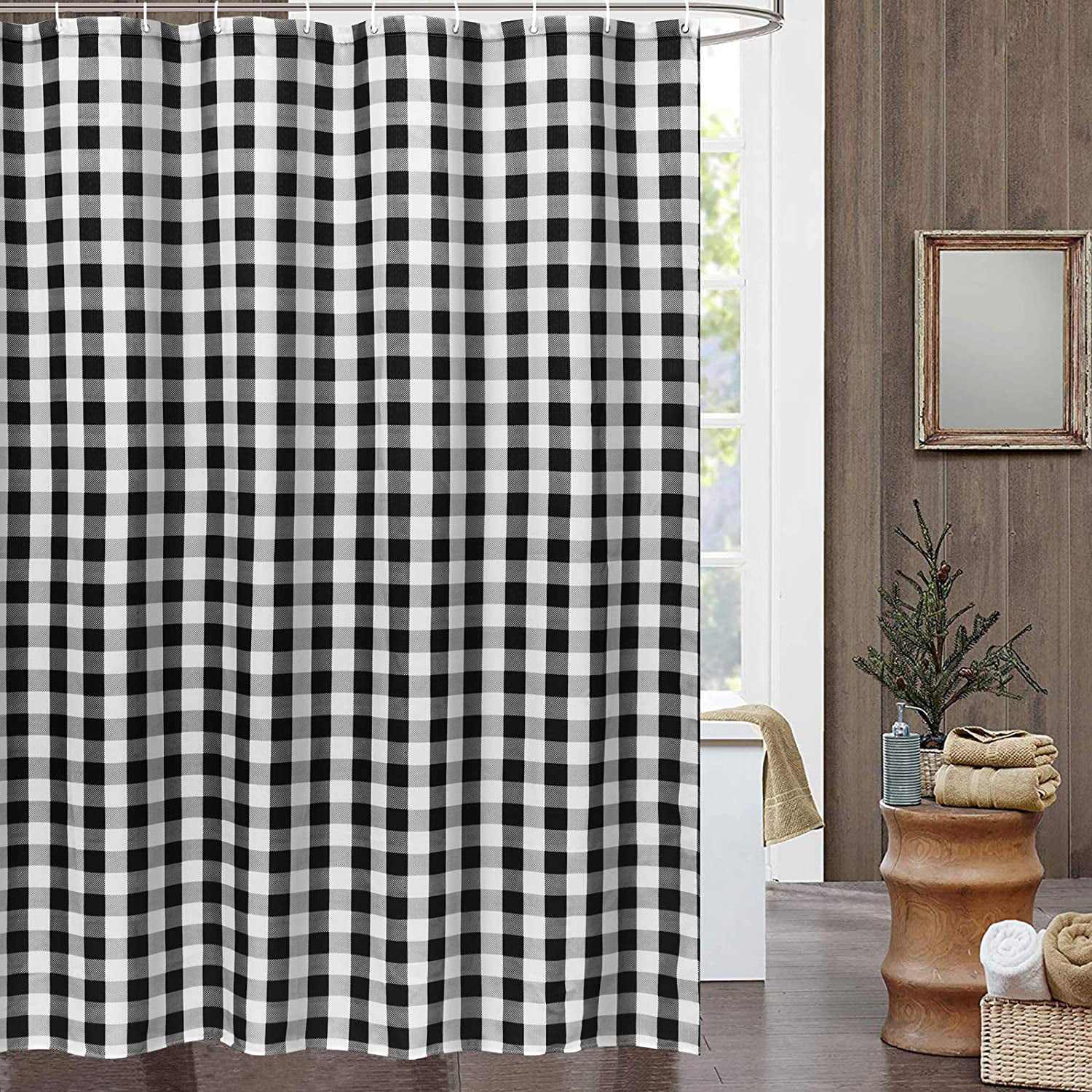 Rustic Fabric Shower Curtains Black White Buffalo Check Plaid Shower Curtain 