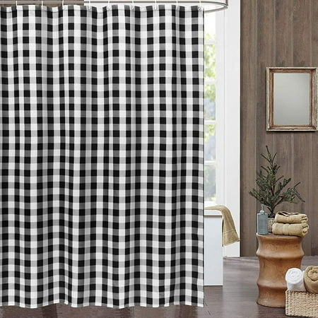 Farmhouse Shower Curtain, Classic Check Shower Curtain Black