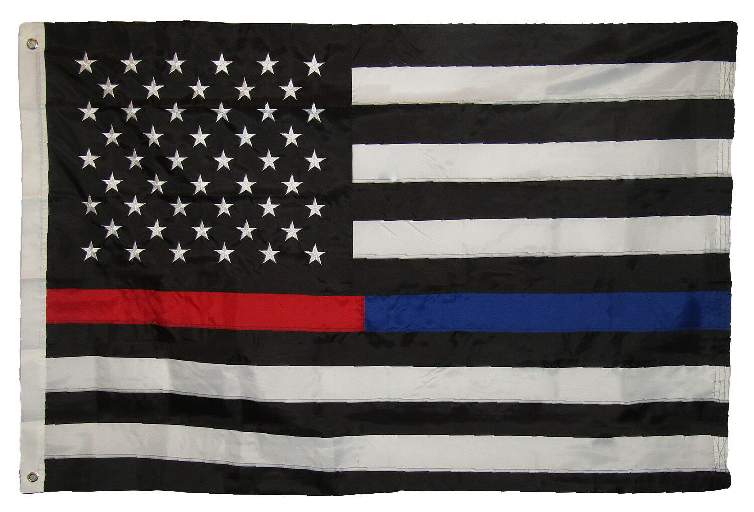 4x6 Embroidered Sewn Thin Red Blue Line USA American 210D Nylon Flag 4'x6' Clips