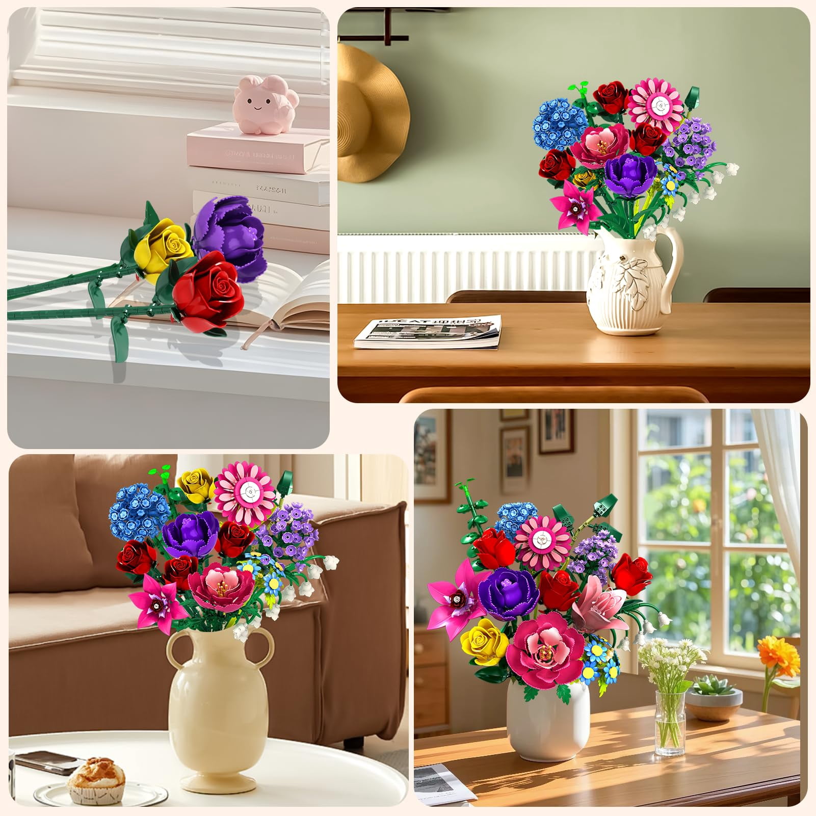 WIDELAND Flower Bouquet Building Set Compatible with Lego, 1020 PCS Botanical Collection Building Block ,  Christmas, Mother's Day, Valentine's Day Birthday Gift Toys for Girls Women 6+