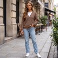 thumbnail image 4 of Ghalytn Women's Waffle Knit V-Neck Cardigan, Button Front Long Sleeve with Pockets, 4 of 8