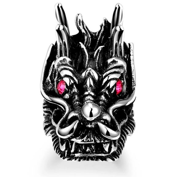 Stainless Steel E Gothic Biker Tribal Ring Black Red Men'S Unisex Dragon B210