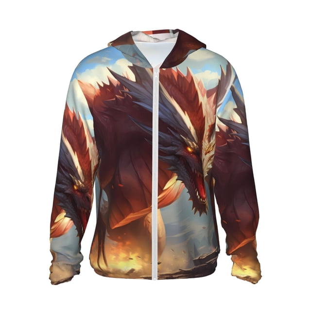Fotbe Ferocious Dragon Fury Chaqueta con Protección Solar UPF 50+ para Hombre y Mujer, Camisa con Capucha y Bolsillos-Medium