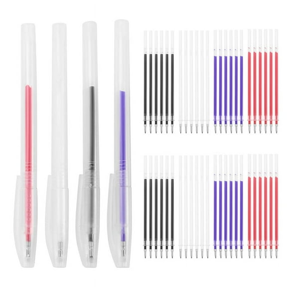 4 Pieces Heat Erasable Fabric Marking Pens Heat Erase Pens with 48 Refills for Quilting Sewing and Dressmaking