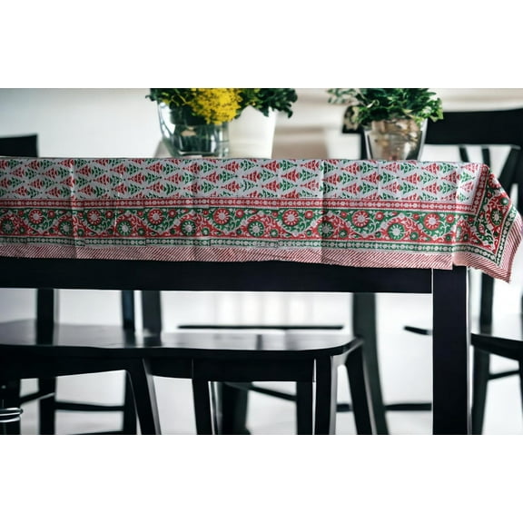Fabric Venue Hand Block Print Cotton Tablecloth 55x90 Inches 6 seater rectangular