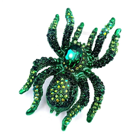 Jewelblings Gothic Vintage Green Rhinestone Tarantula Spider Brooch Pin Oversize Insect Costume Witch Halloween Party Gift Cape Coat Jewelry