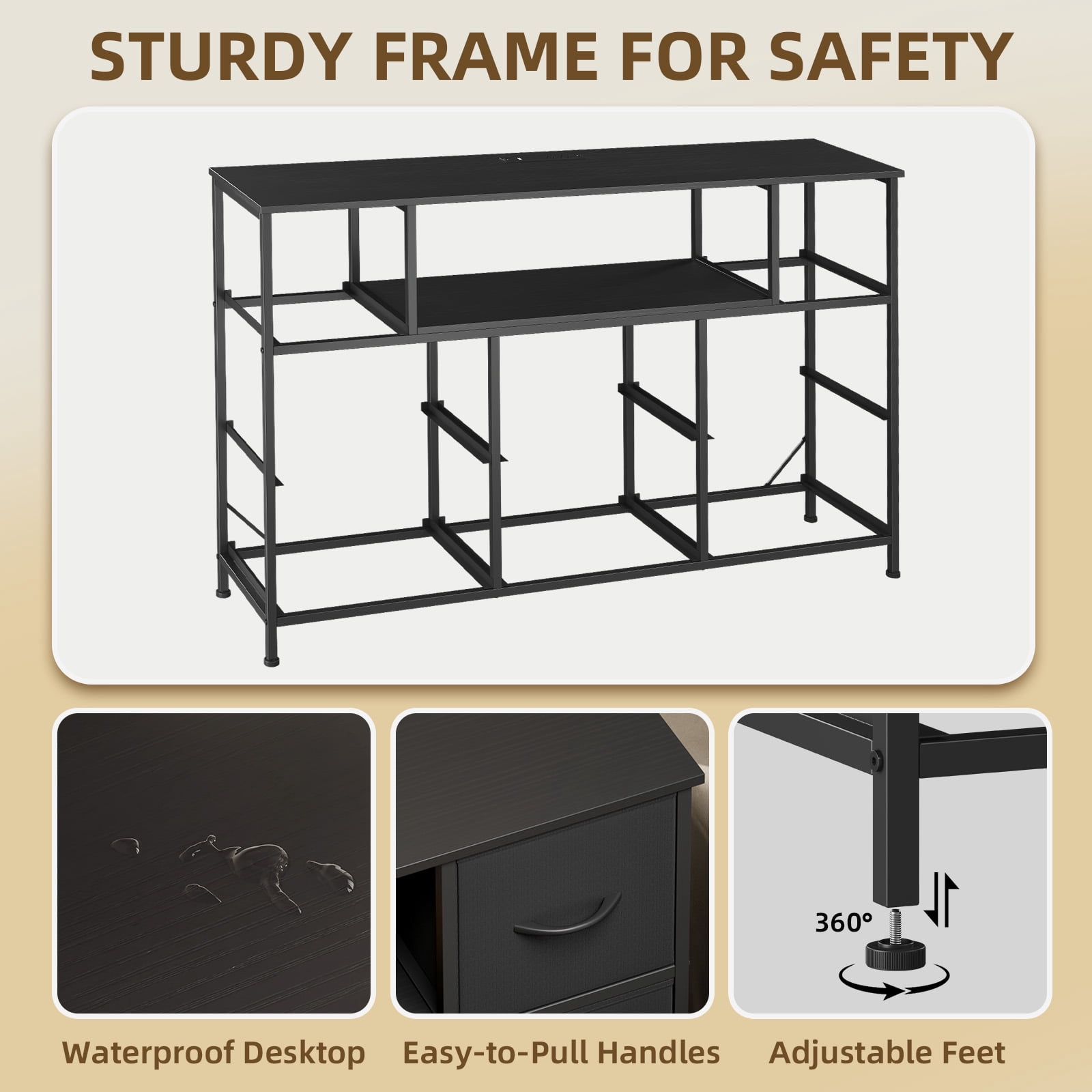 Eunos Black Tv Stands for 65" Tv with 8 Drawers, LED & Power Outlets for Bedroom, Living Room
