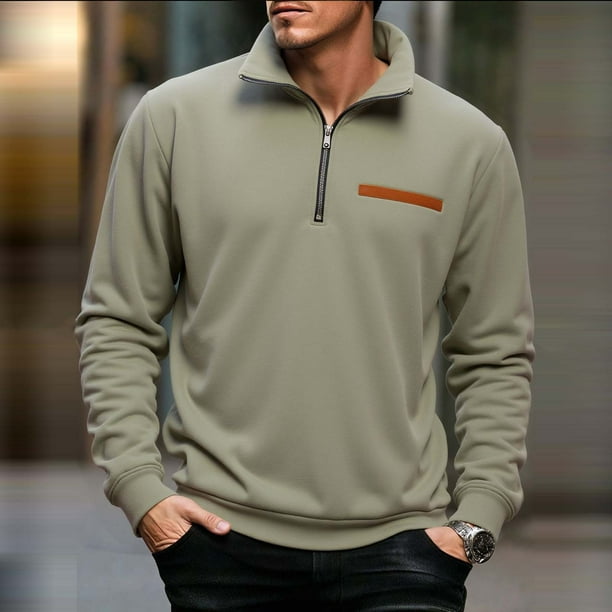 pstuiky camisas de manga larga para hombre, Sudadera con capucha informal de manga larga con cuello alto y media cremallera para hombre, color sólido, transpirable salir tops xxxl