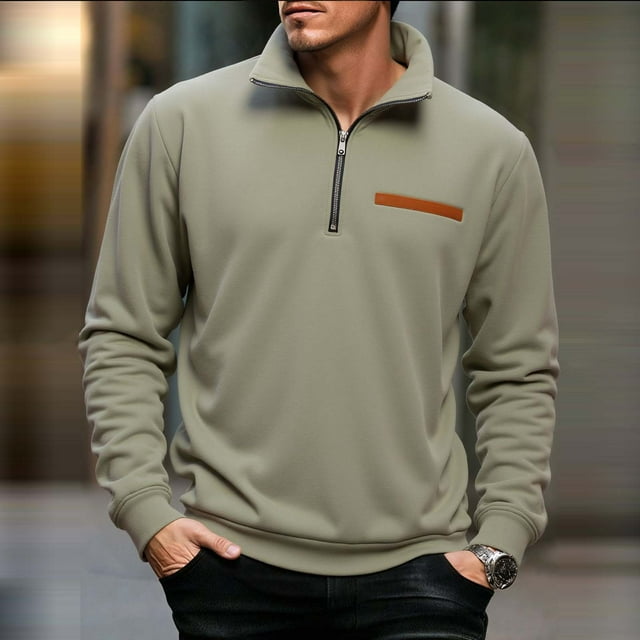 pstuiky camisas de manga larga para hombre, Sudadera con capucha informal de manga larga con cuello alto y media cremallera para hombre, color sólido, transpirable Tops casuales para hombres xl