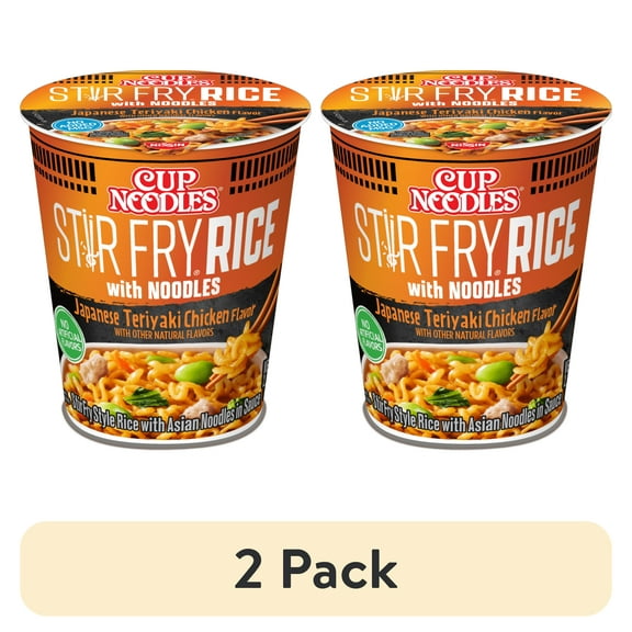 (2 pack) Nissin Foods Cup Noodles Stir Fry Rice with Noodles, Japanese Teriyaki Chicken Flavor, 2.75 oz Cup, Shelf-Stable