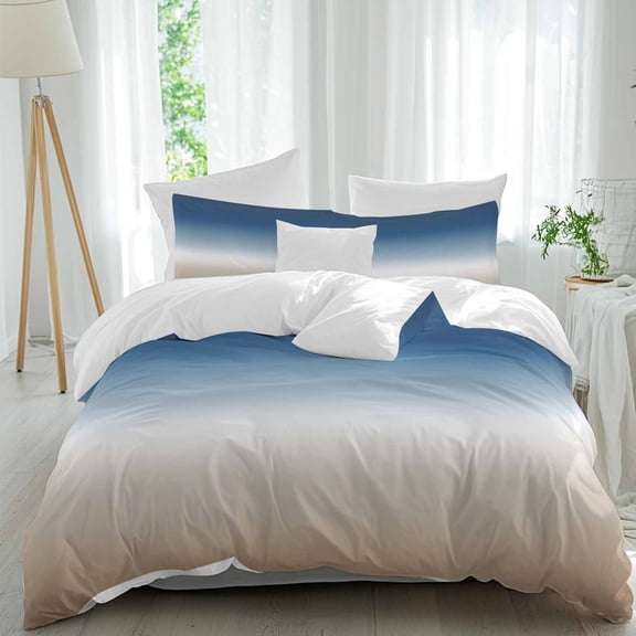 3 Piece Navy Blue Beige Ombre Cream Duvet Cover Set Queen Size,Microfiber Comforter/Quilt Cover with Corner Ties and 2 Pillowcases,Modern Abstract Art Aesthetics Soft Bedding with Zipper Closure