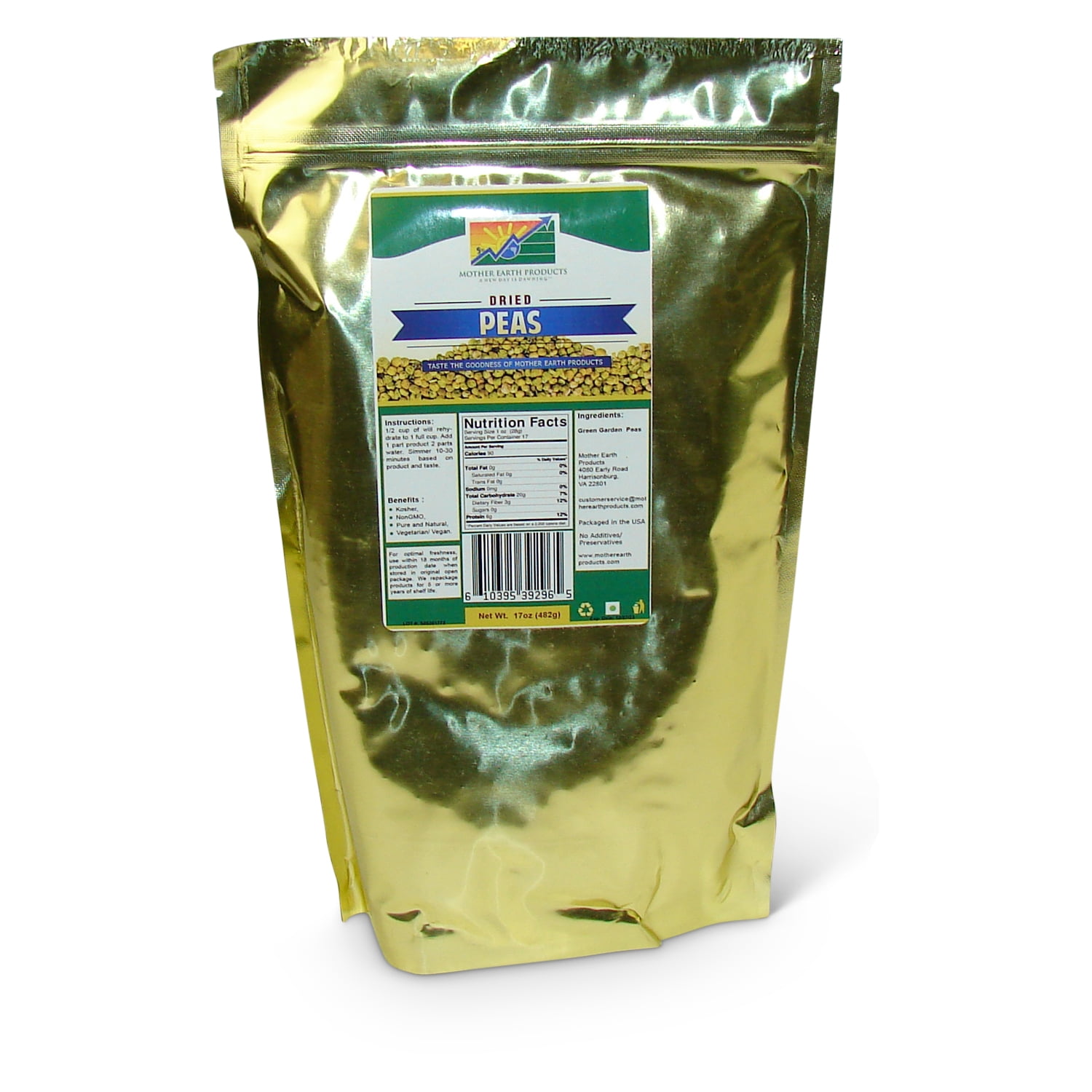 Dehydrated Peas, 1 full quart Mylar Bag
