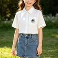 thumbnail image 3 of Odeerbi Camisa de Vestido de Algodón de Las Niñas Flor Bordado de Manga Corta Uniforme de La Escuela Con Bolsillo, 3 of 9
