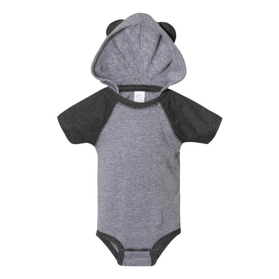 Fine Jersey Infant Short Sleeve Raglan Bodysuit with Hood & Ears , Granite Heather/ Vintage Smoke , 6M