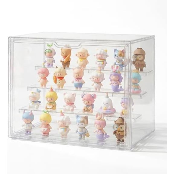 Acrylic Display Case for Collectibles, 4-Tier Large Stackable Clear Display Box with Removable Shelves and Magnetic Door, Dustproof Showcase for Figures, 1 Pack