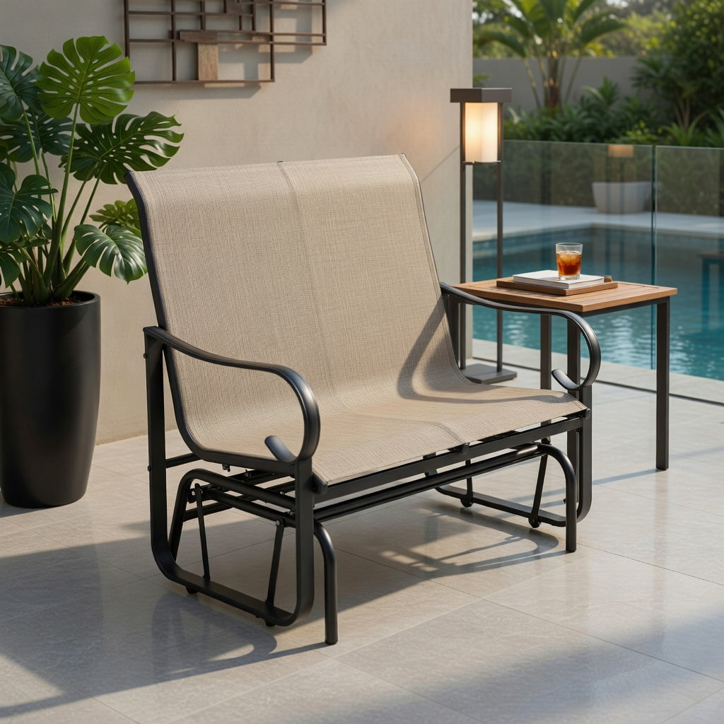 Hommoo 2-Person Outdoor Glider Bench with High Backrest, Metal Patio Swing Seat for Porch, Balcony & Garden, Gray