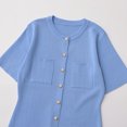thumbnail image 2 of Vestido mini de punto con bolsillos y botonadura sencilla, estilo vintage, cuello redondo, manga corta, elegante para mujer, 2 of 5