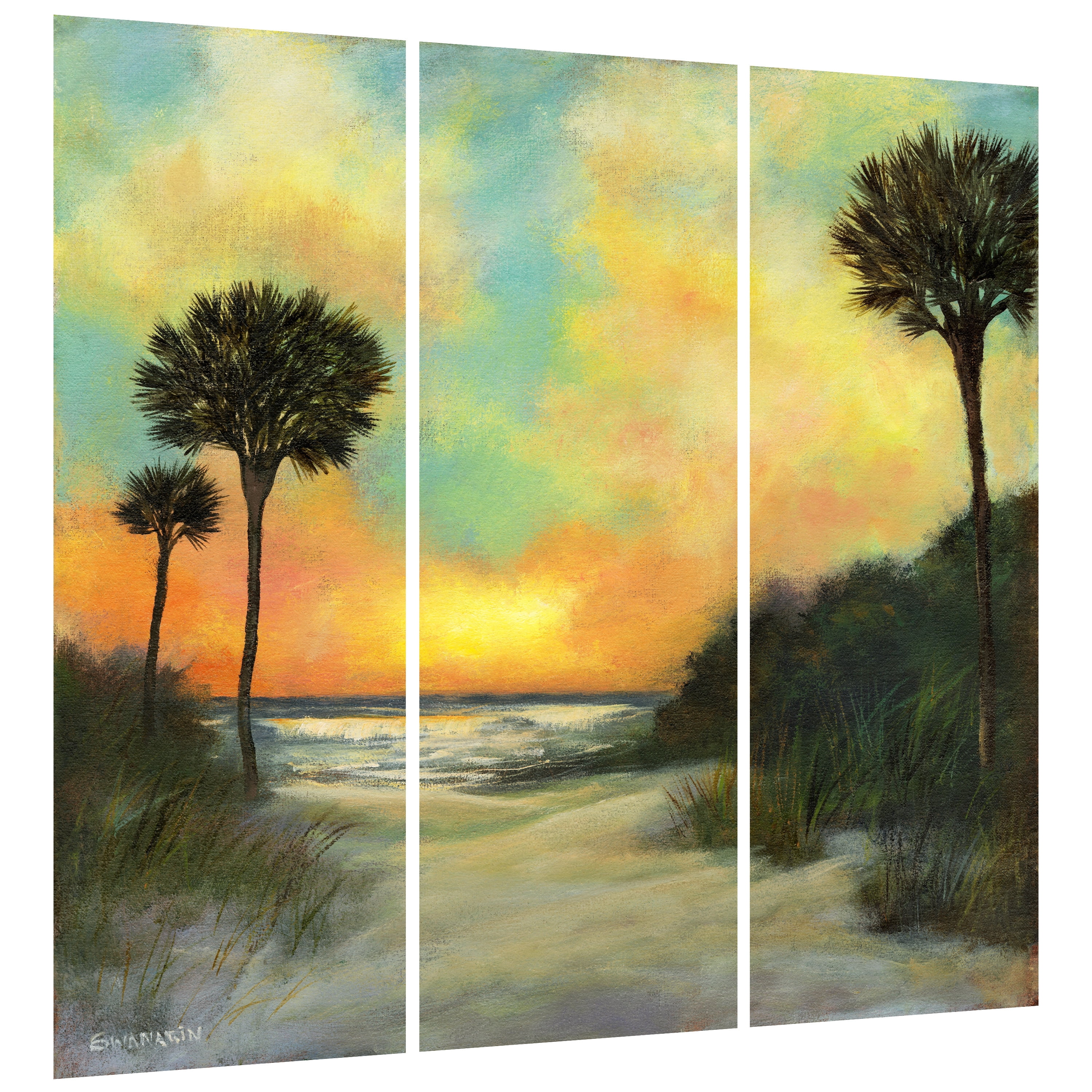 "Seaside Sunset" Frameless Free Floating Reverse Printed Tempered Art Glass Wall Art