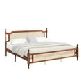 thumbnail image 2 of Noble House Elsie King Bed, Pine Wood Frame with Rattan Headboard & Footboard, Enhanced Slat Platform, Walnut, 2 of 19