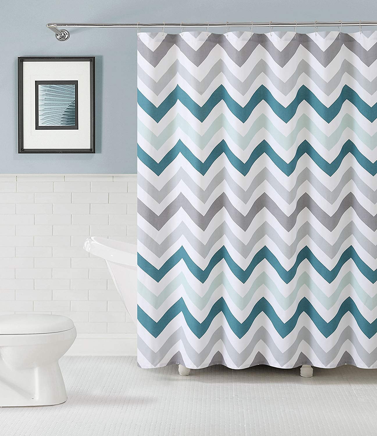 VCNY Home Corso Chevron 100% Cotton Fabric Shower Curtain - Aqua