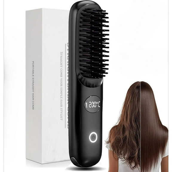 Cordless Hair Straightener Brush, Portable USB Rechargeable Hot Comb for Travel, Mini Anti-Scald Heating Brush for Short Hair & Bangs