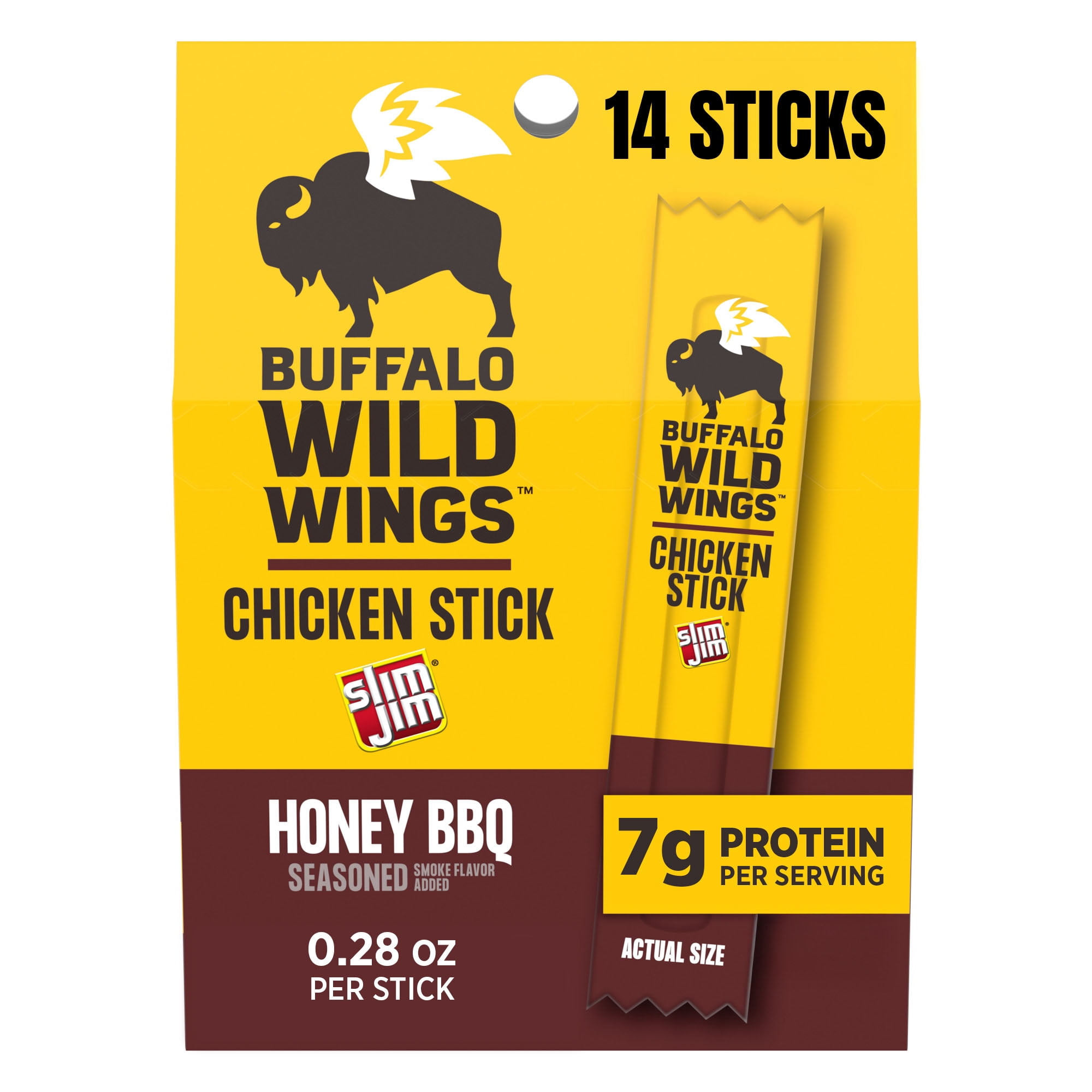 Slim Jim Chicken Jerky Sticks, Buffalo Wild Wings Honey BBQ Flavor, 7g Protein per Serving, 0.28 oz. (14 Count)