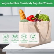 Xiyztok Canvas Grocery Bags, Heavy Duty Reusable Shopping Tote with 6 Inner Pockets, Machine Washable, 3-Pack for Grocery Store Camping Outdoor