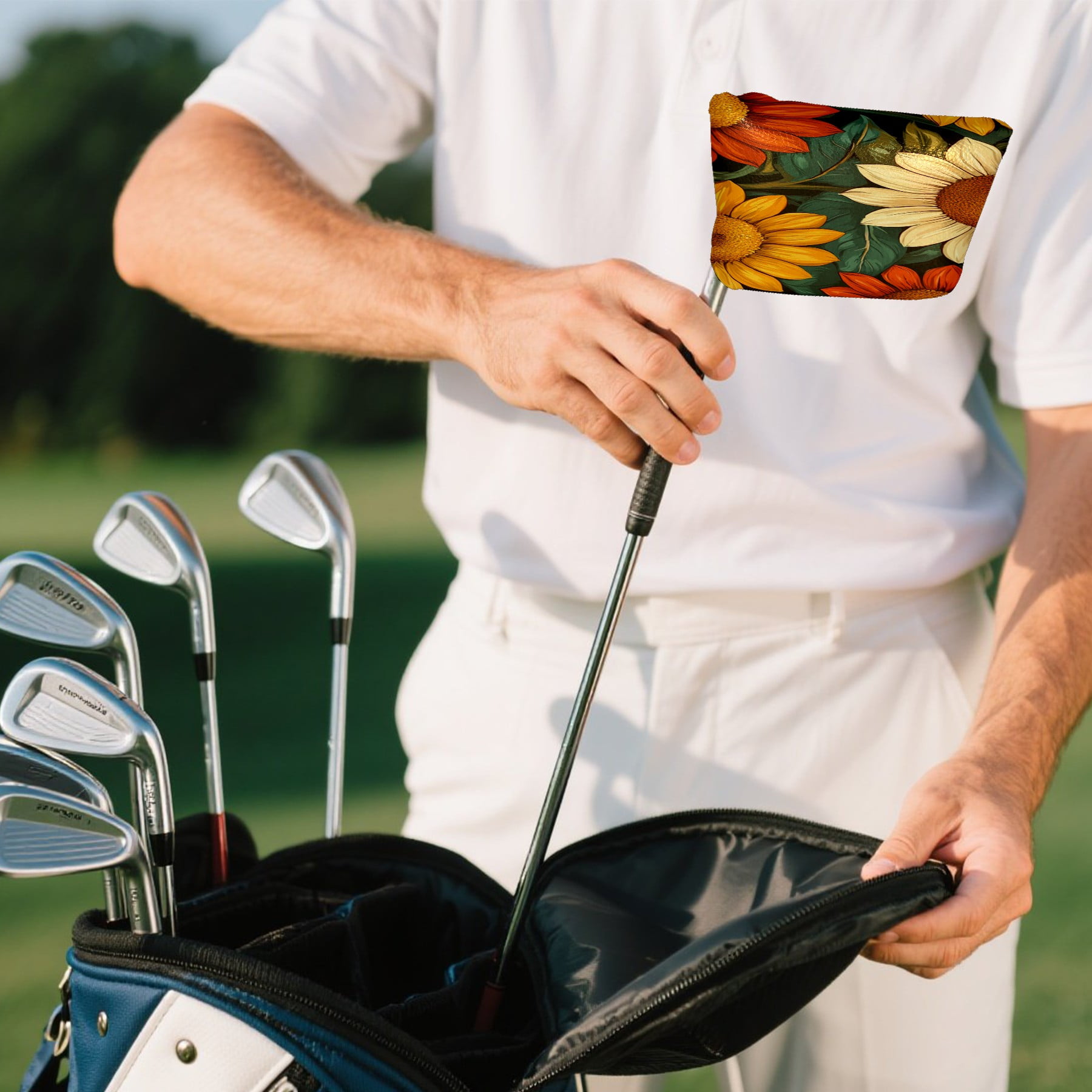 Golf Mallet Putter Cover Premium Leather Golf Putter Head Cover with Magnetic Closure Golf Cover for Men and Women Sunflower