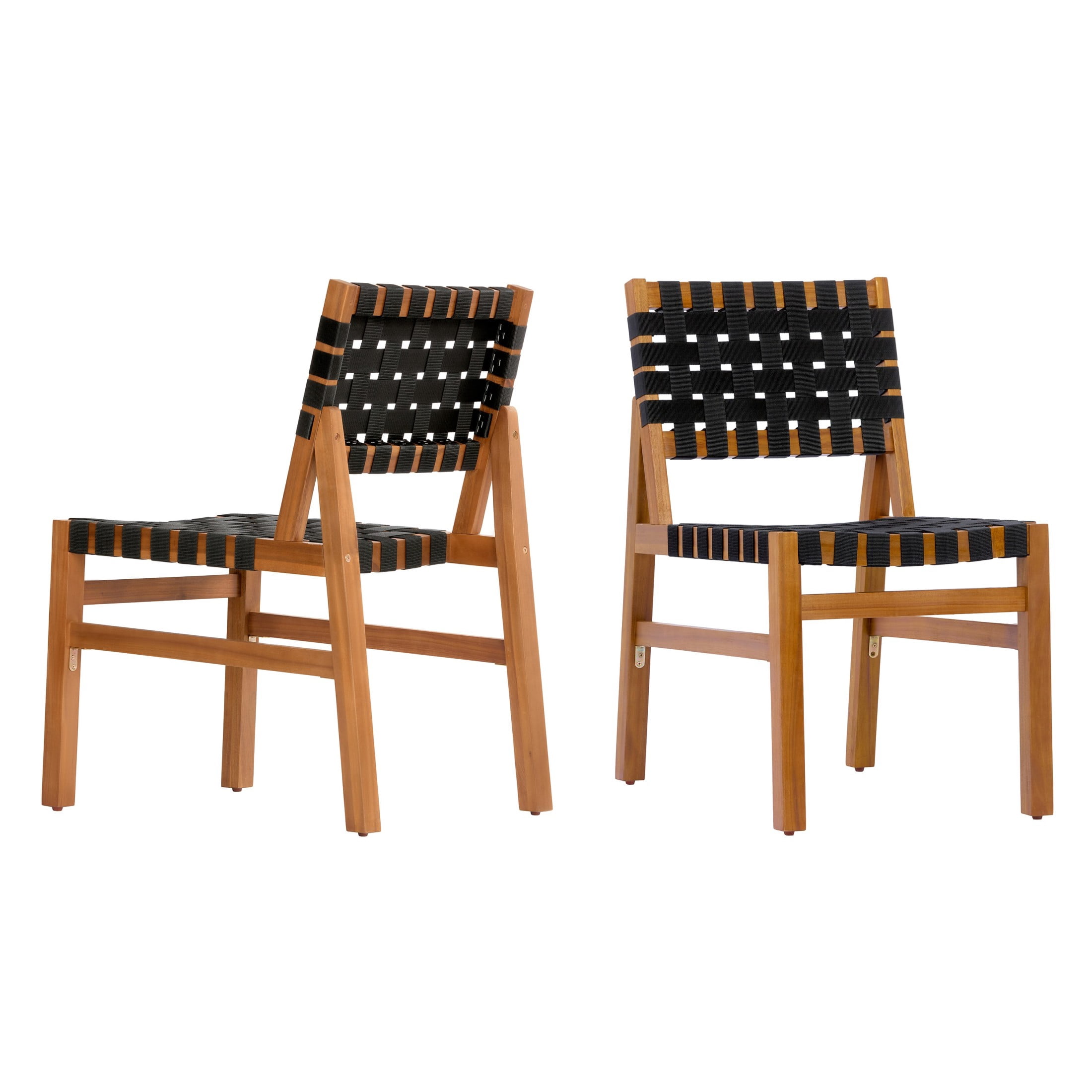 Christopher Knight Home Acacia Wood Outdoor Dining Chair with Woven Rope, Teak+Black, Set of 2