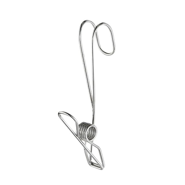 Pinza de acero inoxidable con gancho y alambre Pinza para la ropa Fijada con resorte a prueba de viento Pinza para documentos con gancho