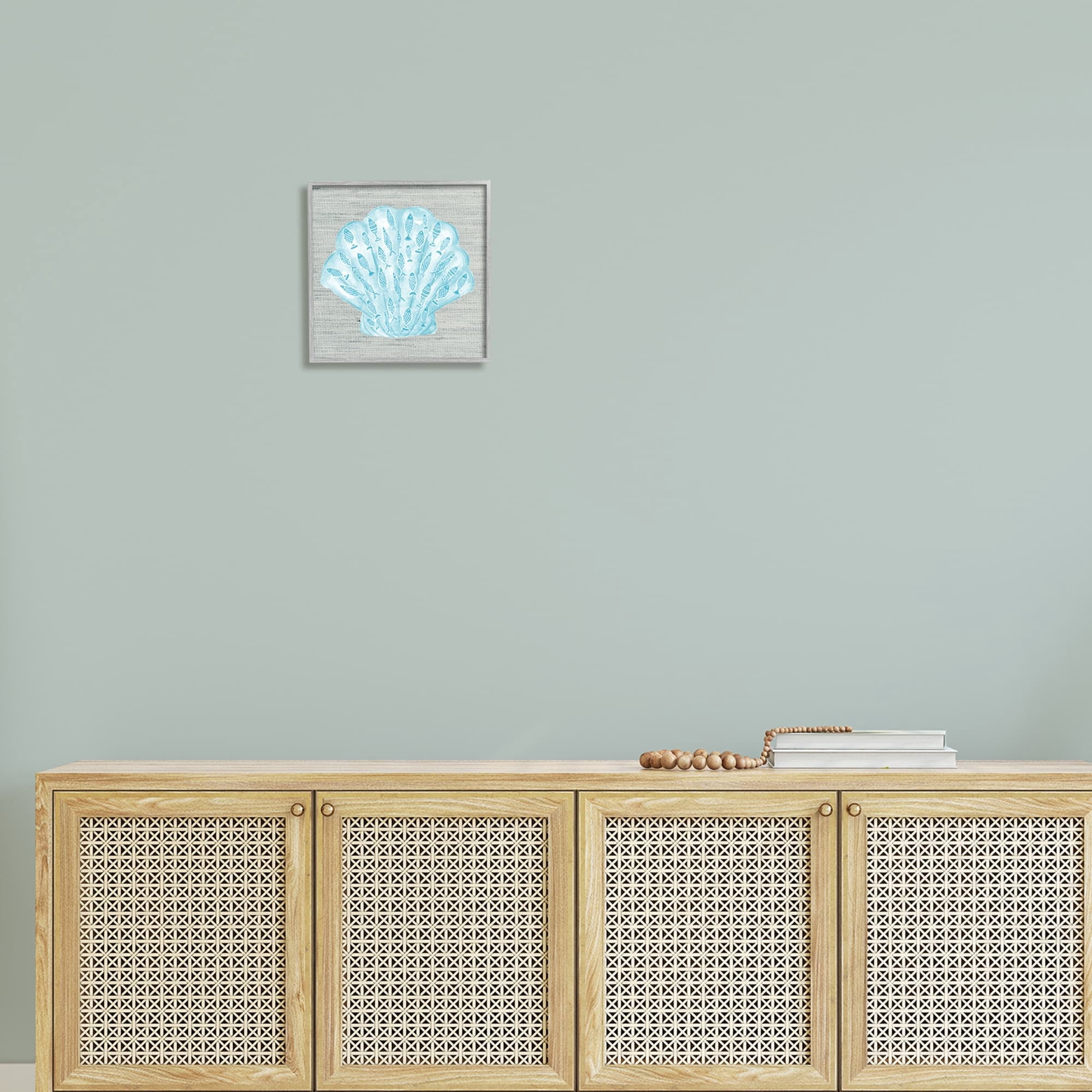 Stupell Industries Blue Clam Shell Patterned Fish Motif Sea Life Graphic Art Gray Framed Art Print Wall Art, Design by Ziwei Li