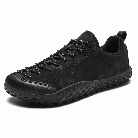 Men's Lace‑Up Low‑Top Hiking Trail Shoes, Synthetic Leather Upper Mesh Lining Square Toe Rugged Rubber Outsole Lightweight Footwear For Trekking Walking And Daily Outdoor Activities