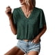 thumbnail image 1 of Camisa de mujer con cuello en V, manga corta, estampado único, blusa informal de moda para fiesta, compras, oficina, verde oscuro M, 1 of 8