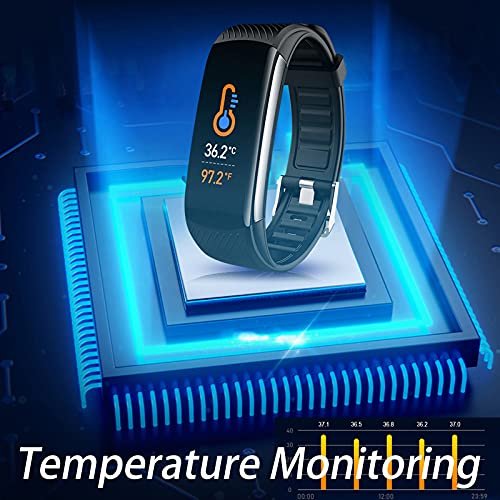 Pulsera Inteligente/Reloj Wearable para Rastreador de Salud y Fitness, Temperatura/Presión Arterial y Oxígeno/Frecuencia Cardíaca/Dormido/Monitoreo Deportivo, Visualización del Clima y Mensajes, Recor
