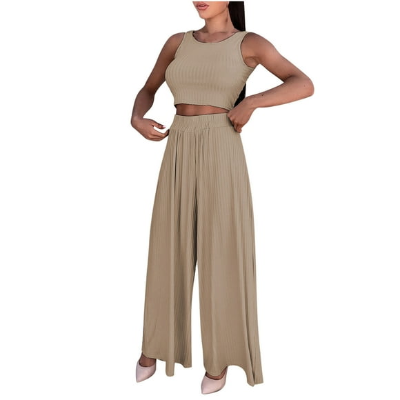 Womens Wide Leg Pants for Summer Womens Summer Solid Color Sleeveless Slim Vest+ Casual Wide Leg Pants Suit Set