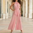thumbnail image 2 of TAIAOJING Jumpsuits for Women Casual Solid Neck Hanging Sleeveless Pleated Jumpsuit Backless Button Belt Rompers, 2 of 6