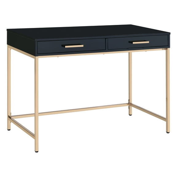 Alios Desk with Black Gloss Finish and Rose Gold Metal Frame