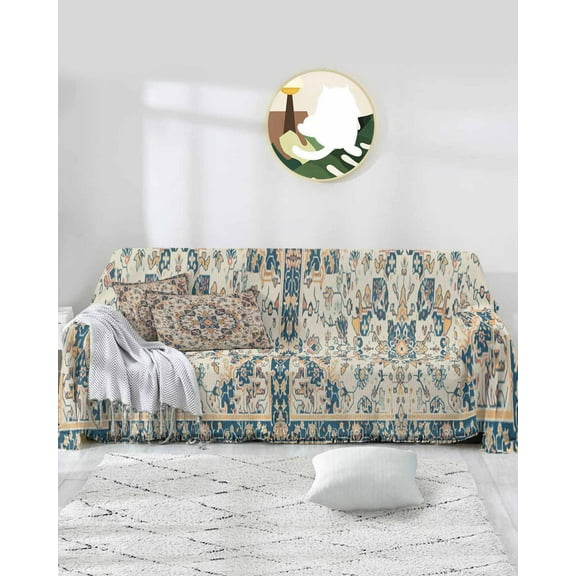 Beige Boho Ethnic Sofa Covers for 3 Cushion Couch,Washable Sectional & L Shape Couch Covers for Dog/Cat/Kids,Bohemian Vintage Tribal Southwestern Floral Non Slip Sofa Slipcover Futon Cover 71x150