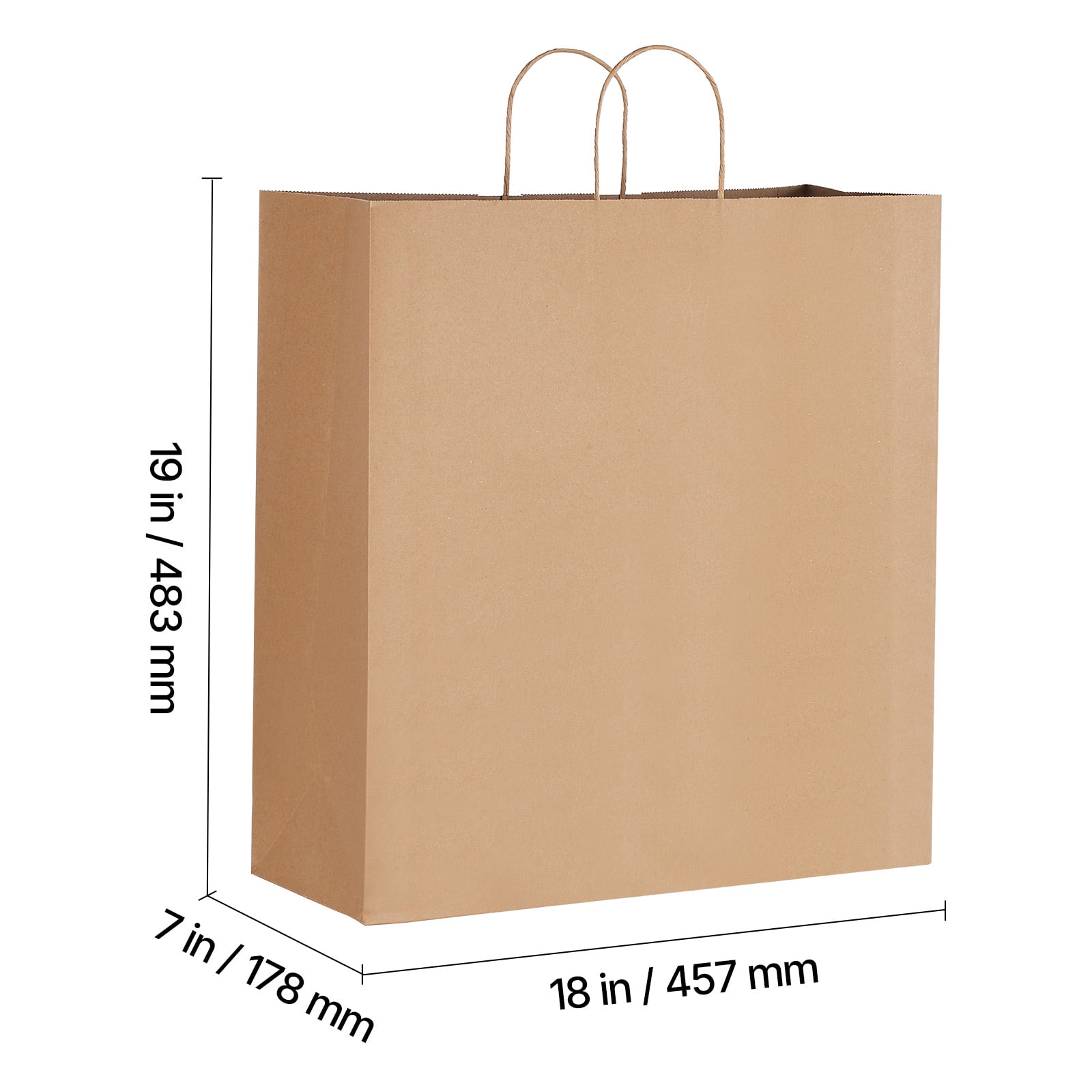 KFFKFF Large Kraft Paper Bags with Handles, 100-Pack, 18 x 7 x 19 Inches, Durable Recycled Grocery Bags for Parties, Events, Business, and More, Brown
