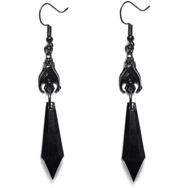 Pendientes colgantes de murciélago gótico Pendientes de murciélago de cristal rojo y negro para mujeres y niñas Pendientes de animales de murciélago punk Disfraces de Halloween Joyería de fiesta