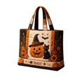 thumbnail image 2 of Halloween Tote Bag, Black Quilted Canvas Shoulder Tote Bag for Women, Large Structured Carry on Tote for Work, Tote Bag for Work with Pumpkin Cat and Bat Pattern, Halloween Canvas, 2 of 7