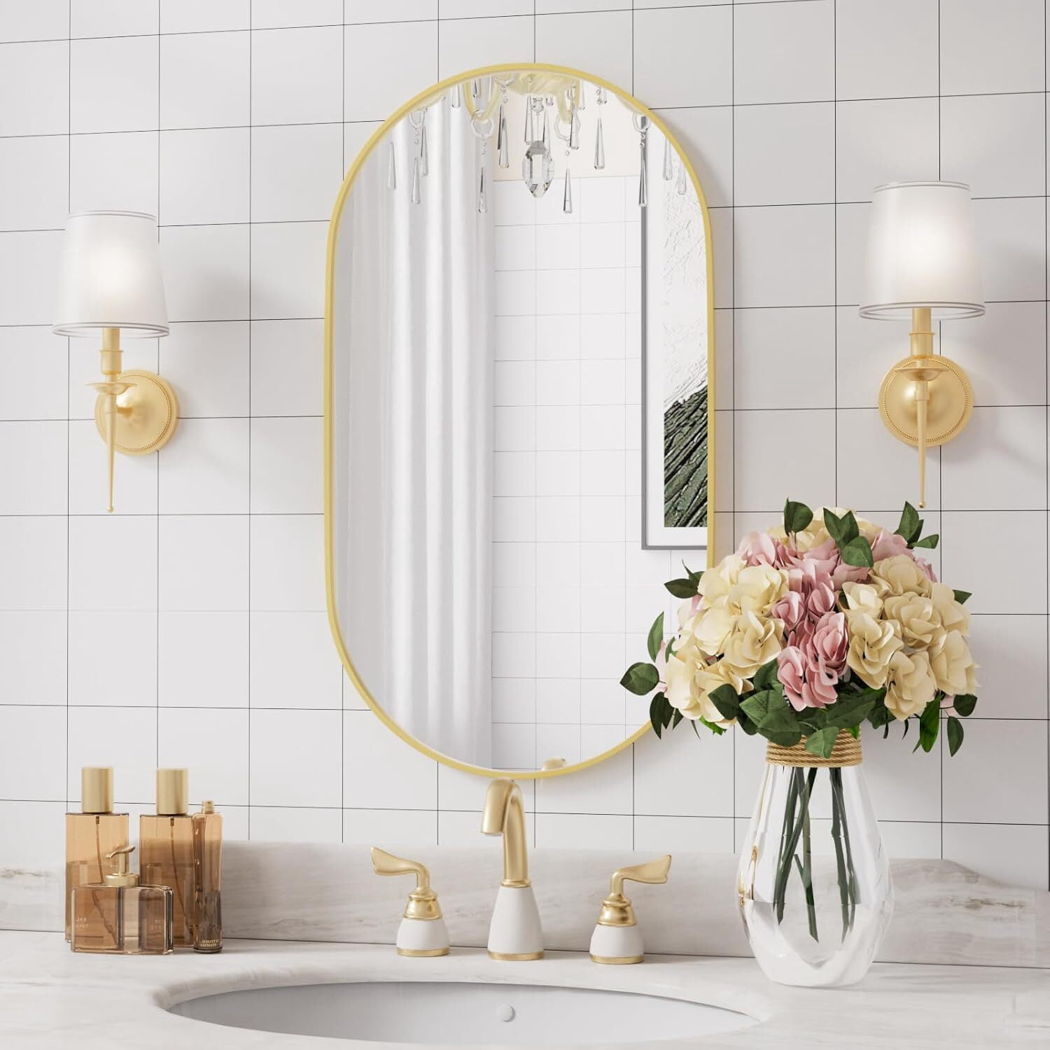 Lumora 24"x36" Oval Bathroom Mirror Wall Mounted Mirror with Metal Frame, Gold
