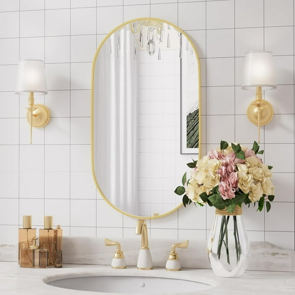 Lumora 17"x30" Oval Bathroom Mirror Wall Mounted Mirror with Metal Frame, Gold