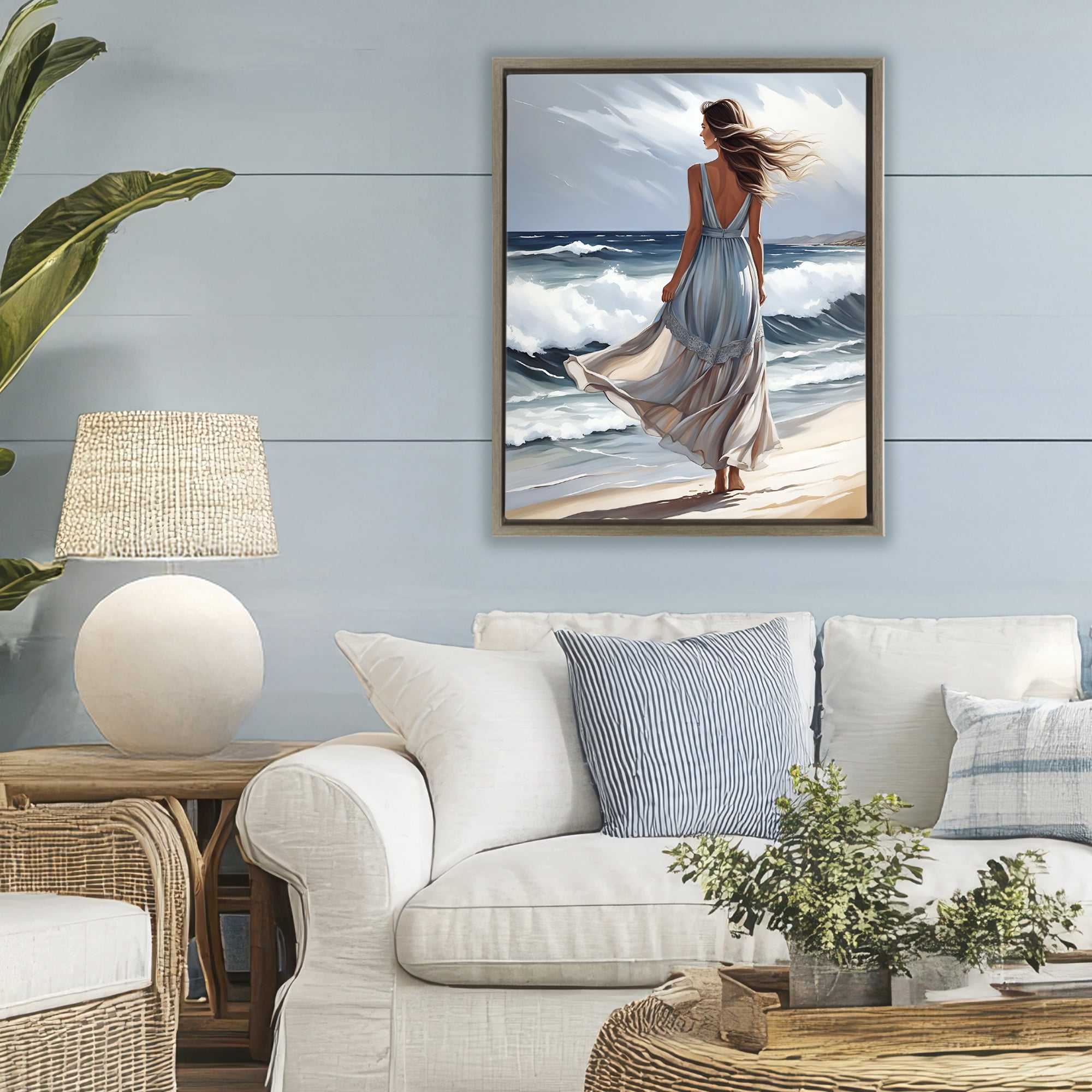 Stupell Industries Walk In The Waves Brown Framed Floater Canvas Wall Art, design by Tabz Jones