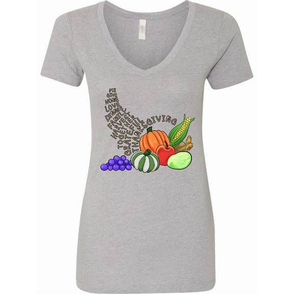 Inktastic Thanksgiving Cornucopia Word Art Women's V-Neck T-Shirt