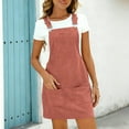 thumbnail image 2 of QATAINLAV Womens Corduroy Overalls Sleeveless Wide Strap Square Neck A Line Cute Rompers Solid Color Bib Jumpsuits Mini Dress Skirt with Pockets, Pink, S, 2 of 10