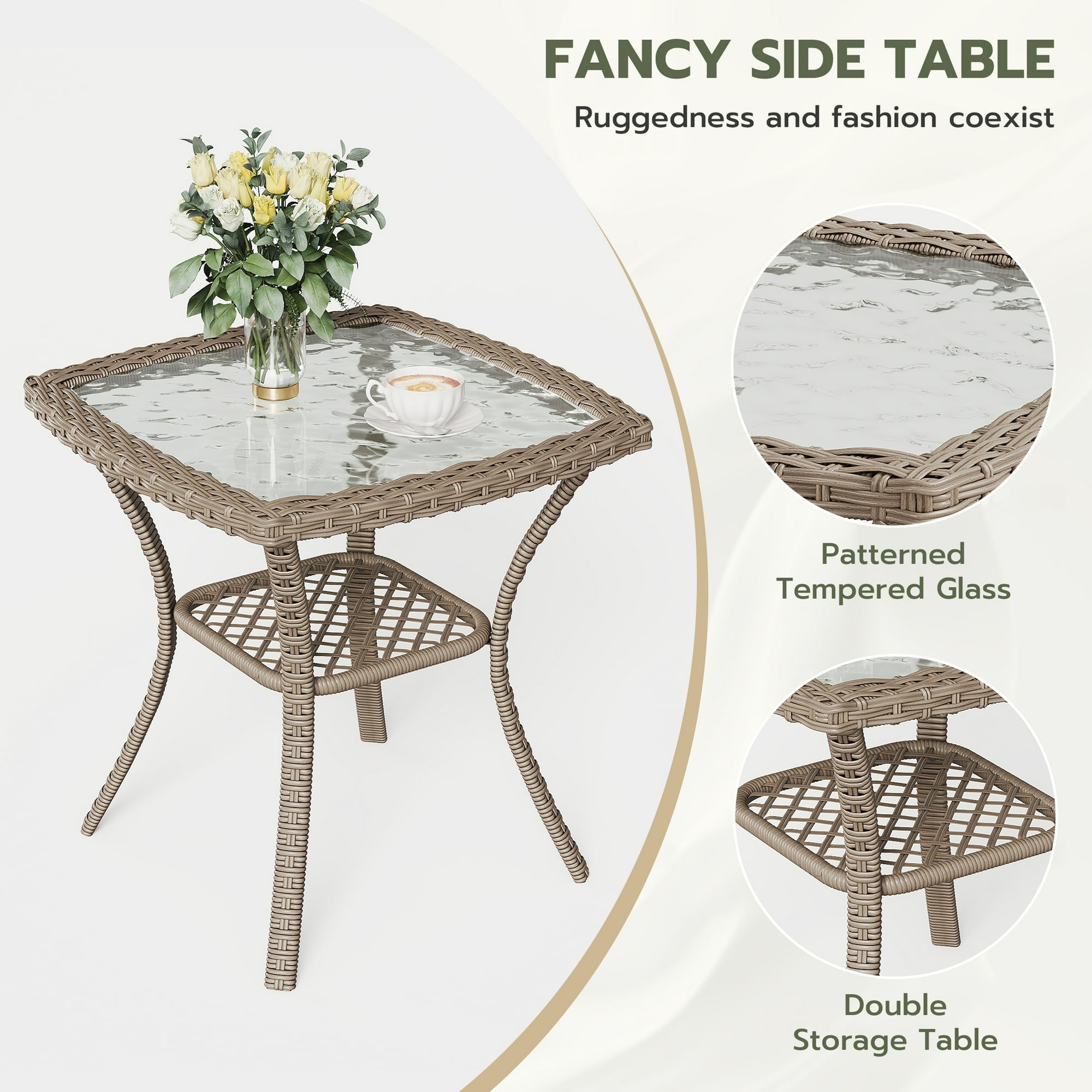 POTEBAN 3 Pieces Patio Furniture Set, Outdoor Swivel Gliders Rocker, Glass Top Side Table (Navy Blue)