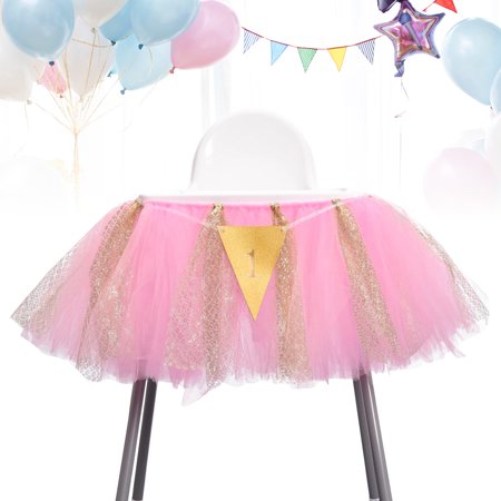 

Etereauty 1st Birthday Baby Tutu Skirt for High Chair Decoration for Baby Shower Party Supplies (Pink Gold)